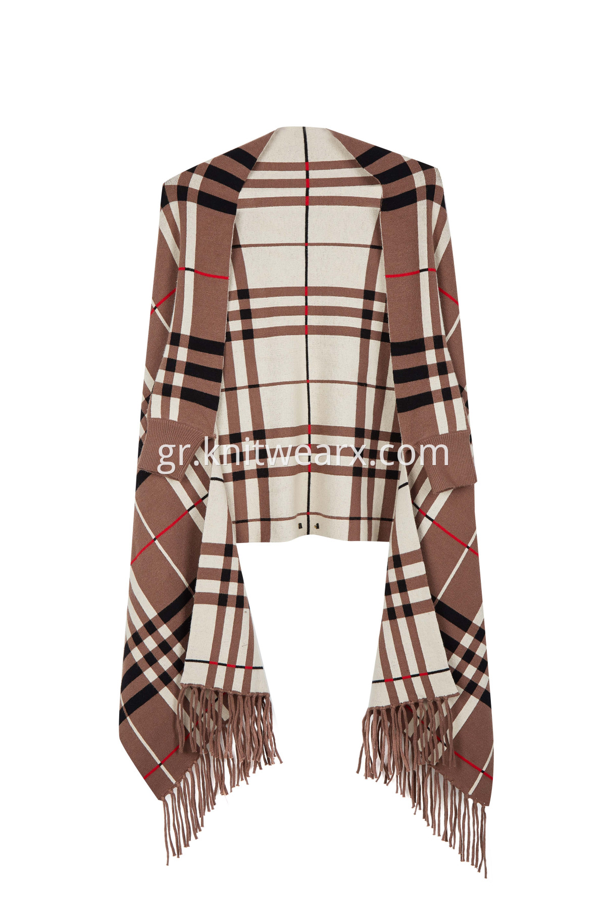 Women's Tassel Plaid Poncho Jacquard Shawl Cape Sweater